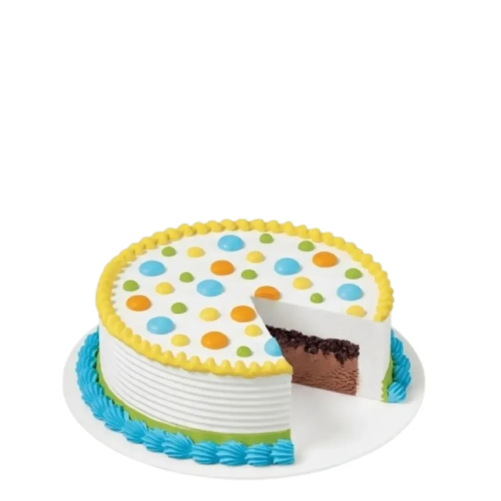 DQ Round ice cream cake with layers of soft serve and chocolate fudge crunch
