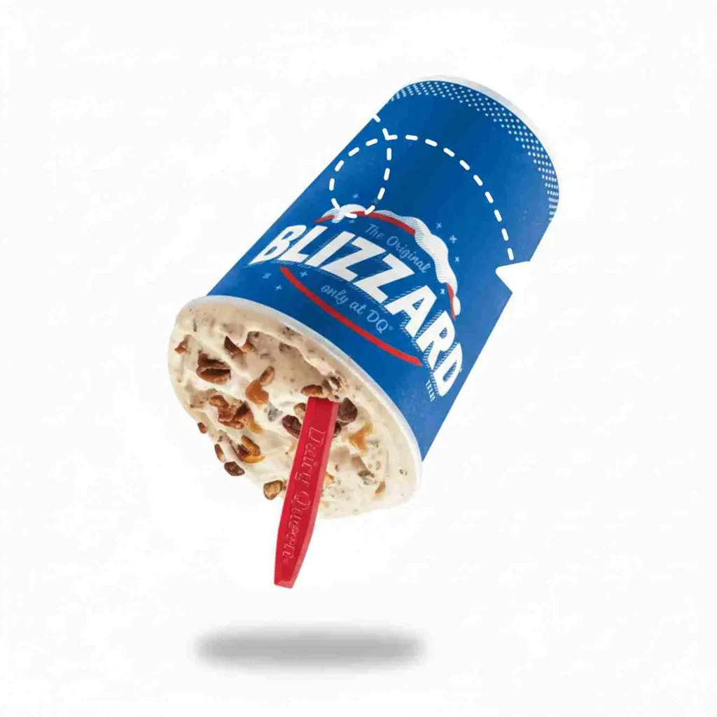 Salted Caramel Truffle Blizzard Treat from Dairy Queen made with creamy vanilla soft serve, caramel topping, and chocolate truffle pieces