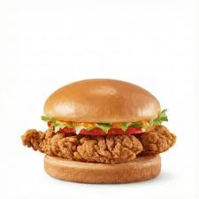 Spice Chicken Strip Sandwich on the Dairy Queen menu made with spicy crispy chicken strips, lettuce, tomato, and sauce on a toasted bun