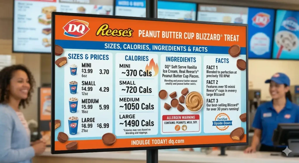 Dairy Queen Reese's Peanut Butter Cup Blizzard Treat with Reese's candy pieces mixed in vanilla soft serve
